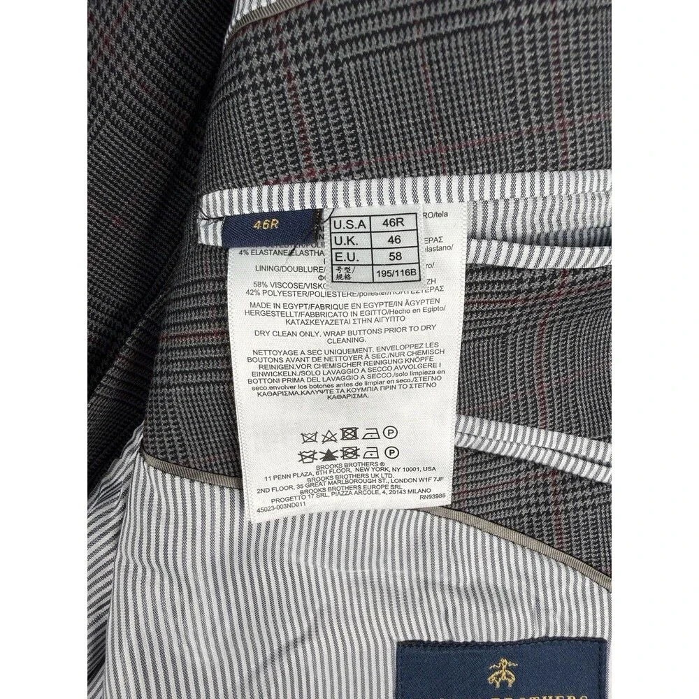 Brooks Brothers Mens 46R Classic Fit Blazer Grey Red Glen Plaid Wool Jacket 46 R